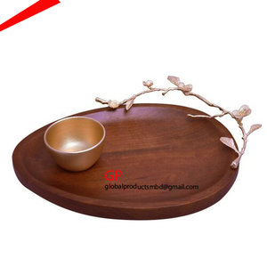 Bol de service rond en métal fantaisie avec motif olive et support doré 2026 - Product Image 3