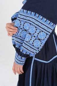 Atractivo verano azul Sexy cuello redondo manga larga 100% algodón vestido Casual mujeres elegante cintura alta Ruche Maxi vestidos - Product Image 6