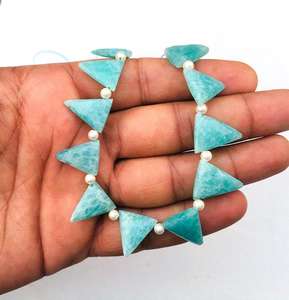 <b>Top</b> Quality 1 Strand Natural Amazonite Gemstone 21 Pieces Faceted Triangle Shape Briolette Beads Wholesale - Product Image 5