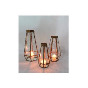 Premium Vantage Glass <b>Terrarium</b> Candle Holder Brass Metal New Design <b>Geometric</b> Shape Fancy Lantern T-light Holder Candle Holder - Product Image 3