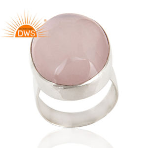 Fournisseur de bagues en pierre de quartz rose ronde, bague en argent sterling 925 poli, bague statement, bijoux fins, collection classique - Product Image 1