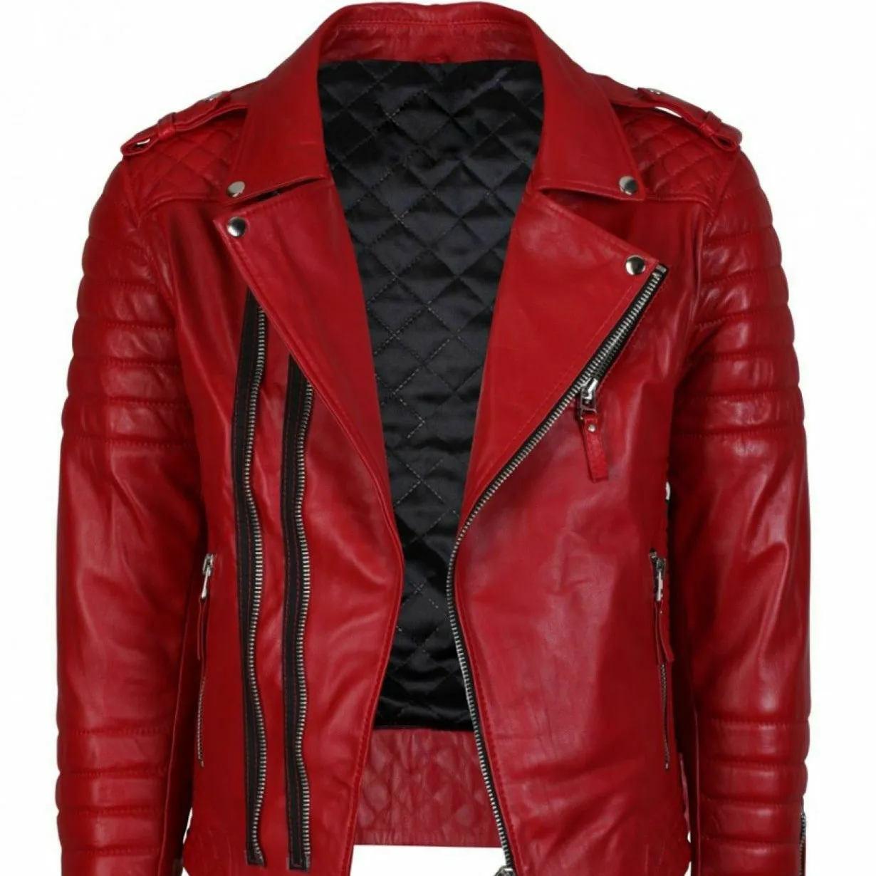 Men's Leather Jacket Red 100% Real Lambskin Biker Motorcycle jacket