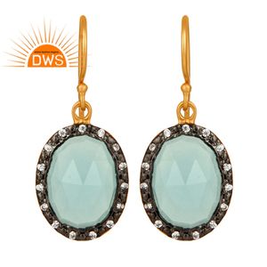 Pendiente de Gema Natural de Calcedonia para mujer, pendiente colgante chapado en oro de 18k, joyería de plata 925 al por mayor - Product Image 1