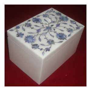 กล่องใส่ขนมหวานใส่ทำงานสำหรับเทศกาลรอมฎอนฝังมุกสีฟ้าธรรมชาติหินอ่อนสีขาวบริสุทธิ์ - Product Image 1