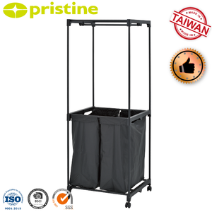 Best Sale Wholesale Modern Metal Laundry Basket Cart <b>Hangers</b> Double Household Storage <b>Clothing</b> Organizer MIT Taiwan Wardrobe - Product Image 2