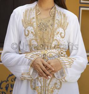 Caftán Marroquí Musulmán Blanco Puro, Estilo Fabuloso Ruso, Caftán de Dubái con Cuentas de Cristal Doradas de Buena Calidad, Precio de Fábrica - Product Image 2