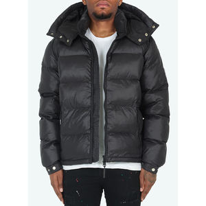 Customize Winter With Adjustable Hood Men Women Zipper Puffer Jacket Wholesale SHINY PUFFER JACKET - BLACK - Product Image 1
