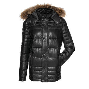 Veste en cuir longue à capuche pour hommes, col montant, toile d'hiver, tissu imperméable, écologique, style vintage, nouveauté - Product Image 3