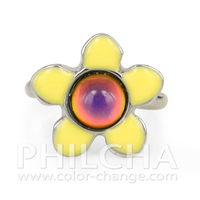 Bague pour filles Philcha Daisy Flower, en alliage de zinc, ajustable, avec sertissage clos, pierre d'humeur 6MM à changement de couleur, coffret cadeau complet