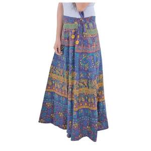 Jupe mi-longue en coton à imprimé floral, fabriquée à la main en Inde, écologique, respirante, en tissu satiné, pour femmes, pour les fêtes d'été à la plage - Product Image 3