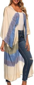 Cravate teinture rayonne tissu Long Kimono Boho dame été plage couverture Sexy dames Resort porter Collection taille naturelle tissé - Product Image 3