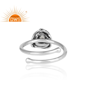 Anillo de plata de primera ley y Gema de cuarzo para mujer, sortija, plata esterlina 925, piedra preciosa, cristal transparente, Triangular, oxidado, apilable - Product Image 4