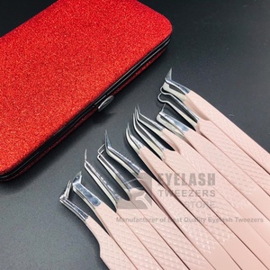 Pince à épiler d'extension de cils en acier inoxydable enduite de poudre de pêche nue japonaise durable testée à la main avec marque privée - Product Image 1