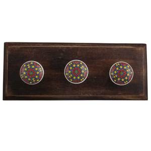 Suspension décorative fait à la main, bois, pour suspendre les vêtements, avec 3 crochets plats en céramique pour salle de bains, cuisine et chambre à coucher, 30 kg - Product Image 1