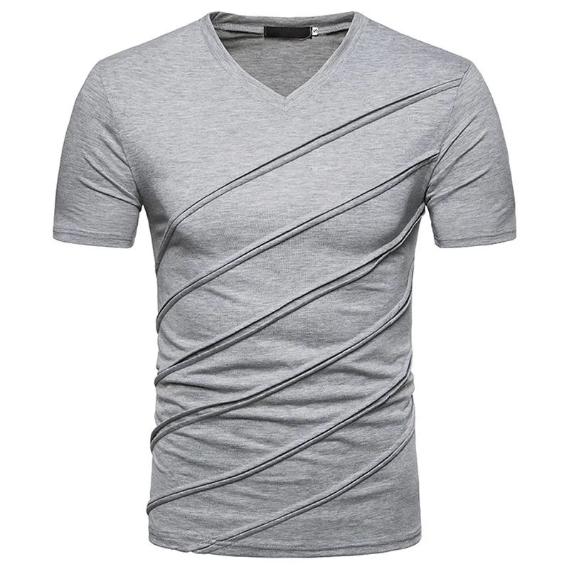 Erkek V boyun T shirt kısa kollu custom made t shirt erkekler boş V boyun t gömlek dikiş desen astar tasarım