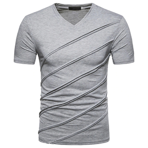 T-shirt manches courtes avec col en V pour homme, sur mesure, au design de couture, blanc, tendance 2020 - Product Image 1