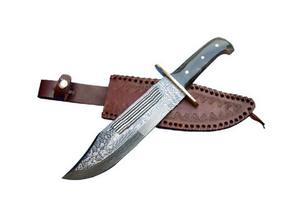 Couteau Bowie fait à la main en acier damassé gaine en cuir fin manche en corne de buffle bricolage OEM couteau personnalisable en gros pour une utilisation en extérieur - Product Image 3