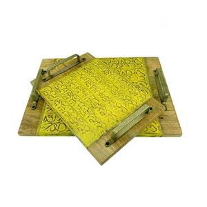 Bandejas para servir alimentos de madera y metal a granel para el hogar Hotel y restaurante Vajilla Bandeja para servir Juego de dos - Product Image 6