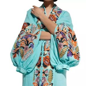 Robe d'hiver indienne, femme à manches longues, bouffantes et élégantes, col en v, brodée à la main avec ceinture, nouvelle collection - Product Image 1