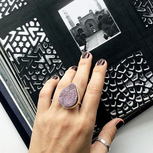 Bague en pierres précieuses naturelles, druse, titane, vente en gros, cadeaux de mariage - Product Image 3