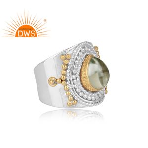 Bague en pierre d'améthyste verte naturelle, classique, en argent Sterling fin, fabrication de bijoux - Product Image 3