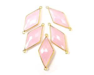 Calcédoine rose pierre précieuse naturelle lunette en argent Sterling à facettes Double caution plaqué or pour connecteur de fabrication de bijoux Boho - Product Image 1