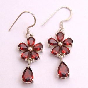 Pendientes de plata de ley 925 con forma de flor para mujer, Pendientes colgantes con piedras preciosas, granate, pera, a la moda, precio de fábrica al por mayor - Product Image 2