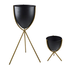 Juego de dos macetas de flores de decoración, color negro, diseño de acabado, alta calidad, hierro, Metal - Product Image 5