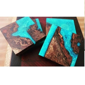 Posavasos de piedra de resina con aislamiento térmico, posavasos cuadrado hecho a mano de madera de olivo y resina para beber cerveza, café, té, posavasos - Product Image 2