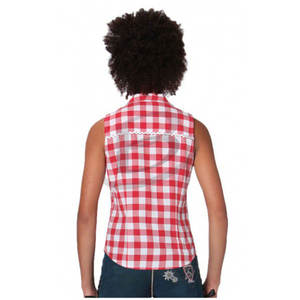 Chemisier sans manches pour femmes, t-shirt à carreaux pour dames, haut d'été à rayures, décontracté, vêtements courts, teinte unie, 100% coton - Product Image 2