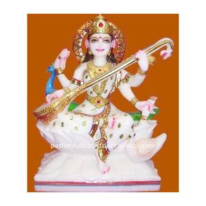 Statue de fleur de Lotus en marbre blanc, cool et faite à la main, personnages du manga japonais, Saraswati, assise, décoration pour la maison - Product Image 1