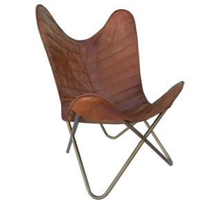 เก้าอี้หนังผีเสื้อสไตล์วินเทจสไตล์โบราณกรอบเหล็กพับได้ใช้ในบ้านสำนักงานพักผ่อนห้องนั่งเล่นรับประทานอาหารกลางแจ้งแบบเรียบง่าย - Product Image 3