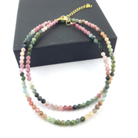 Collier de perles rondes facettées en tourmaline multicolore