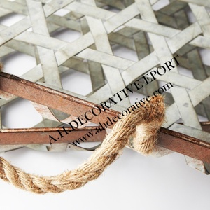 Recién llegado, mesa de Metal hecha de hierro, bandeja decorativa de aluminio para alimentos y flores con asas de cuerda a la venta - Product Image 2