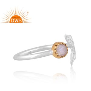 Anillo de Plata de Ley Fina con Piedra Lunar Arcoíris Natural en Forma de Cola de Delfín, Último Modelo 2026, para Fabricantes de Joyería - Product Image 4