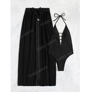 High Quality Custom Women Plain Cut-out One Piece Swimsuit Beachwear With Beach <b>Skirt</b> - Product Image 4