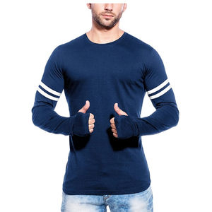 Camiseta de manga larga con cuello redondo y rayas dobles para hombre de calidad superior antiarrugas de secado rápido transpirable sostenible - Product Image 1