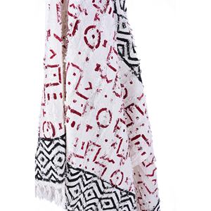 Manta de algodón hecha a mano con autotexturizado, manta estampada de bloque con flecos al mejor precio, tiro rojo y negro con borlas - Product Image 4