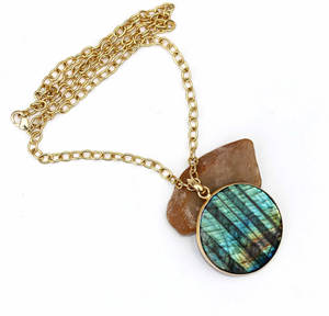 Pendentif en perles de labradorite à facettes, points en cristal, 8mm, chaînes, rose, croix opale - Product Image 3