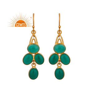 Boucles d'oreilles pendantes en argent massif 925 pour femme, fait en pierres précieuses Onyx vertes naturelles, bijou fantaisie - Product Image 1