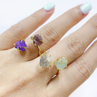 Bagues en pierres précieuses citrine et tanzanite - Bagues réglables en acier inoxydable plaqué rhodium à double pierre pour garçons et filles