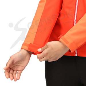 Chaqueta Softshell acolchada con capucha para mujer al por mayor, cortavientos impermeable naranja para exteriores, montaña, senderismo, bordado - Product Image 6