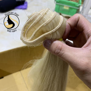 Gros haute qualité 100% russe vierge cuticule aligné remy blonde cheveux humains double dessiné main liée trame extensions de cheveux - Product Image 1
