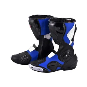 蓝色和黑色新制造商-时尚男士透气聚氨酯皮靴摩托车-旅游冒险-骑摩托车鞋