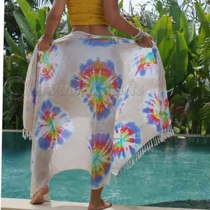 Mujeres para pareos Pareo 100% tela de gasa de algodón diseño estampado Floral playa cubrir Sarong / Wrap Sarong/pareos transpirables
