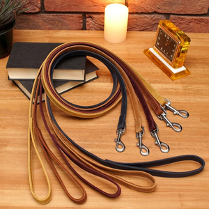 Leather Pet Leashes for <b>Dogs</b>, Comfortable Walking Leash for Small and <b>Large</b> <b>Dogs</b>, Leather <b>Dog</b> Lead with Gold and Chrome Hardware - Product Image 1