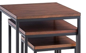 Modern Metal Nesting Side Central <b>Table</b> Set 3 Black Wooden Top Coffee <b>Tables</b> Home Bedside Hotels Living Room Furniture - Product Image 5