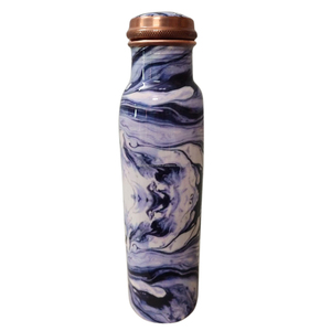 Modern <b>White</b> & Blue Marble Design Meena Copper <b>Bottle</b> for Direct Drinking for Health and Joint Benefits - Product Image 1