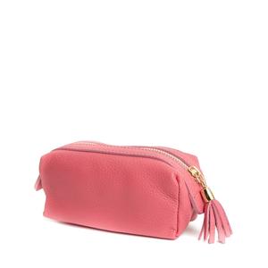 Bolsa de cosméticos de cuero real rosa - Product Image 1