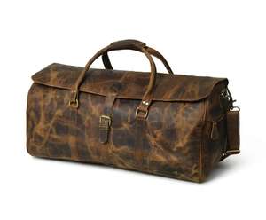 Bolso de Hombro de Viaje Unisex de Cuero de Búfalo 100% Genuino, Hecho a Mano, Vintage, Marrón, Personalizable, Ligero, Duradero, con Cierre de Cremallera - Product Image 5